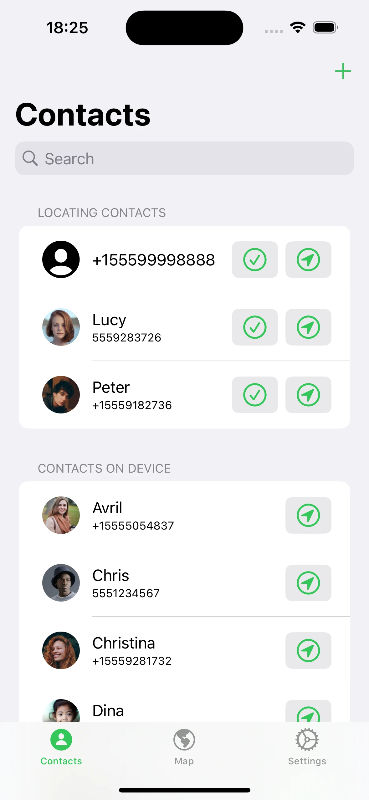 People on the device contacts